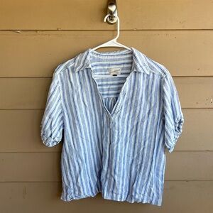 Universal Thread Striped Linen-blend Short Sleeve Blouse Size L Preppy Vacation
